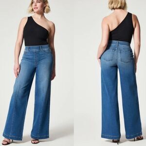 SPANX Seamed Front Wide Leg Pull On Jeans in Vintage Indigo Size Large